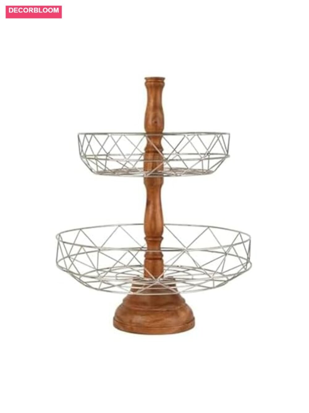 Metal and Acacia Wood 2-Tier Fruit and Vegetable Storage Basket Kitchen